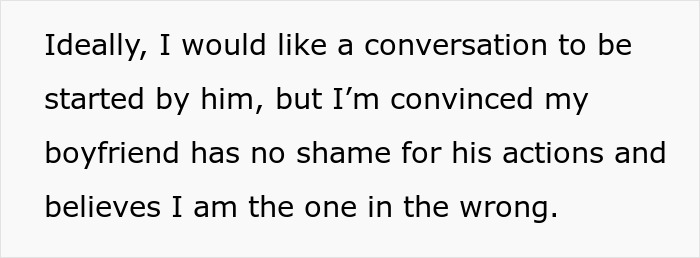 Text on a white background with a woman rethinking her relationship due to a red-flag argument with her boyfriend. Text on a white background with a woman rethinking her relationship due to a red-flag argument with her boyfriend.