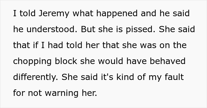 Text discussing a friend upset about not being warned about getting fired, related to the topic of getting super fired.
