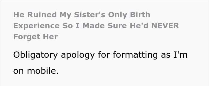 Woman gets revenge on sister's bad ex by convincing his wife to unknowingly name their baby after her. Woman gets revenge on sister's bad ex by convincing his wife to unknowingly name their baby after her.