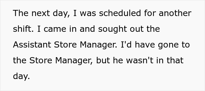 Text excerpt discussing a disabled employee seeking accommodation from an ableist manager during a work shift.