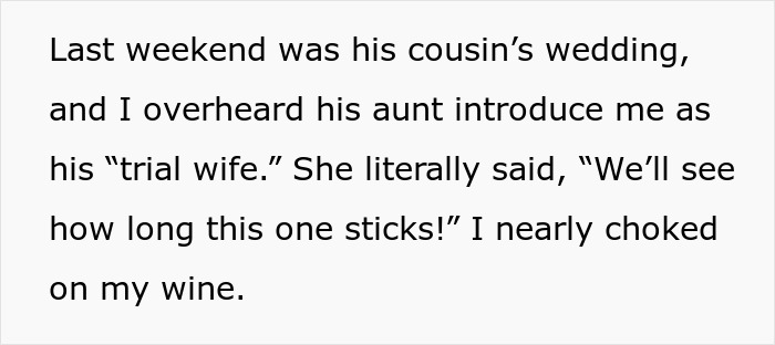 Woman overheard called trial wife by fiancé’s family at wedding, leading her to leave both the event and their shared apartment. Woman overheard called trial wife by fiancé’s family at wedding, leading her to leave both the event and their shared apartment.