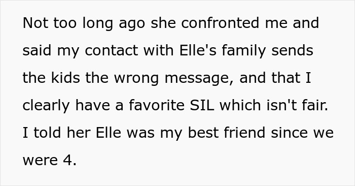 Text highlighting a confrontation about contact with Elle's family and favoritism, reflecting tension over late wife’s memory.
