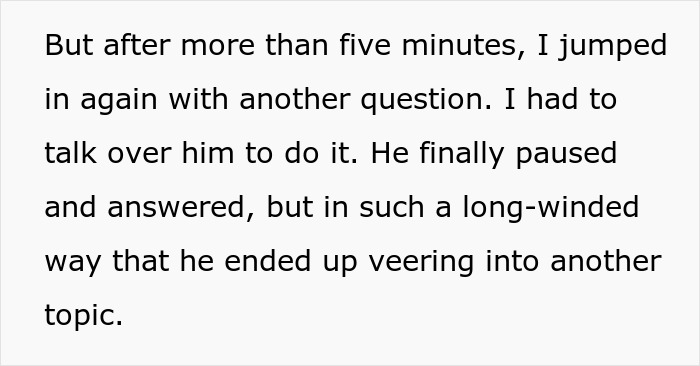 Text excerpt from an interview showing a candidate veering off topic during a job interview with high hiring chances. Text excerpt from an interview showing a candidate veering off topic during a job interview with high hiring chances.