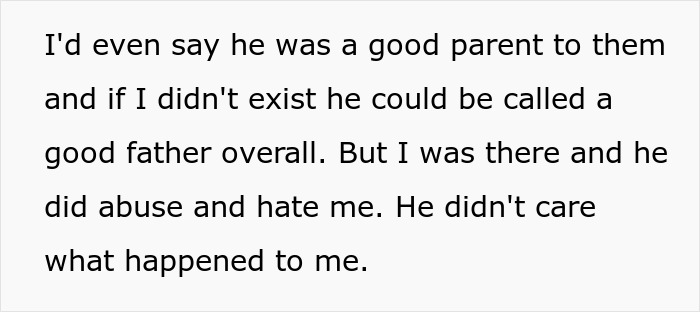 Quote about abuse from father who made childhood hell, expressing refusal to donate an organ to him. Quote about abuse from father who made childhood hell, expressing refusal to donate an organ to him.