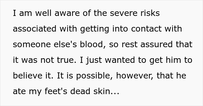Text explaining risks of contact with menstrual blood in a story about adding menstrual blood to food to prevent theft.