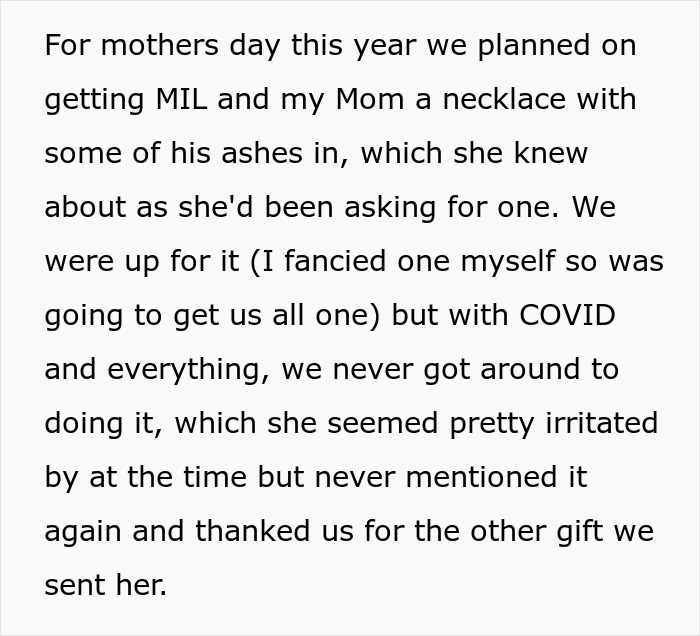 Text message describing plans for a necklace containing grandson’s ashes that caused family drama with entitled grandma.