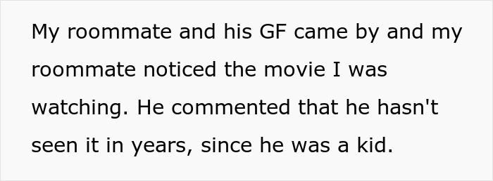 Text on screen showing a man’s roommate reacting to watching Jurassic Park, with dinosaur disbelief implied. Text on screen showing a man’s roommate reacting to watching Jurassic Park, with dinosaur disbelief implied.