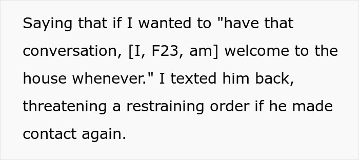 Text showing a woman’s message threatening a restraining order after a red-flag argument with her boyfriend. Text showing a woman’s message threatening a restraining order after a red-flag argument with her boyfriend.