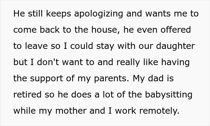 Text excerpt about husband apologizing after DNA test, with mention of daughter and family support in a remote work setting. Text excerpt about husband apologizing after DNA test, with mention of daughter and family support in a remote work setting.