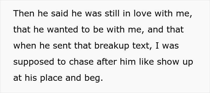 Text about boyfriend breaking up without warning and expecting her to fight for him after blocking contact.