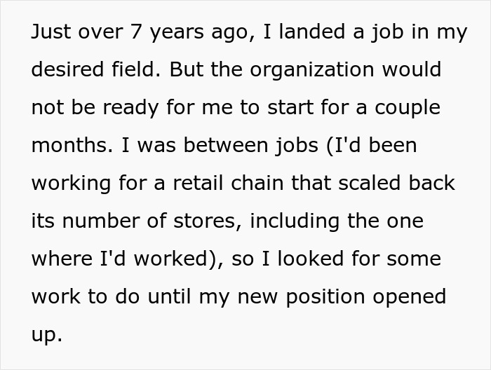 Text passage about landing a job and waiting during a hiring delay, highlighting an ableist manager’s refusal to accommodate disabled employee.