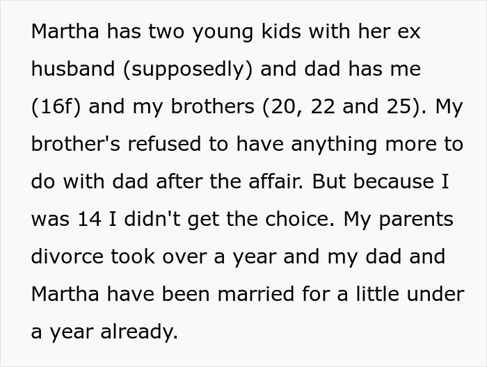Text excerpt about dad, daughter, and stepmom issues, highlighting family conflict and kids wanting nothing to do with dad. Text excerpt about dad, daughter, and stepmom issues, highlighting family conflict and kids wanting nothing to do with dad.