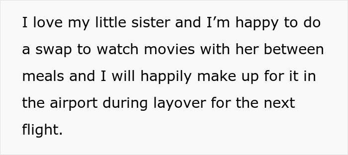 Woman sneakily swapping seats to avoid babysitting little sister during family trip paid by dad. Woman sneakily swapping seats to avoid babysitting little sister during family trip paid by dad.