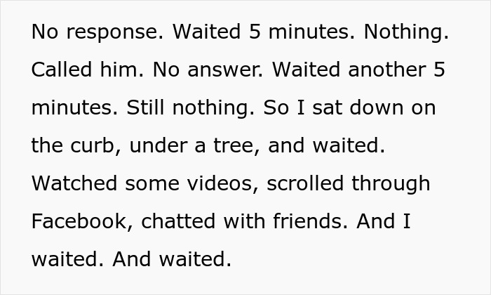 Man waits patiently after messaging boss as instructed, experiencing hours of being ignored following every client interaction.