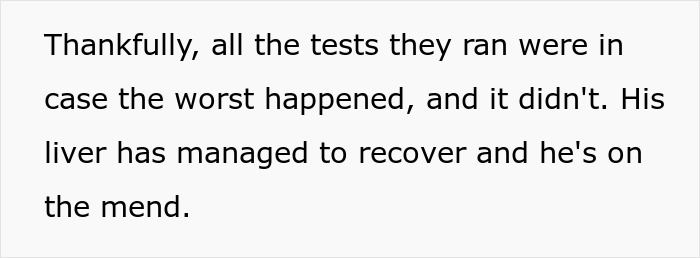 Text on image about medical tests and liver recovery, relating to dad ready to save his child's life and disheartening truth.