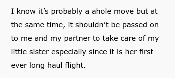 Text discussing a woman sneakily swapping seats to avoid babysitting her little sister during a trip paid for by her dad. Text discussing a woman sneakily swapping seats to avoid babysitting her little sister during a trip paid for by her dad.