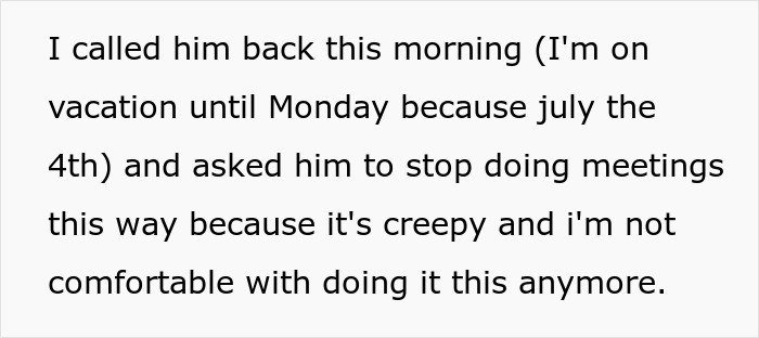 Text message about a single mom feeling uncomfortable with her boss popping up at her home repeatedly. Text message about a single mom feeling uncomfortable with her boss popping up at her home repeatedly.