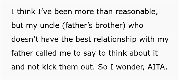 Text excerpt discussing family dispute involving father, uncle, and son amid house lock change conflict and police involvement. Text excerpt discussing family dispute involving father, uncle, and son amid house lock change conflict and police involvement.