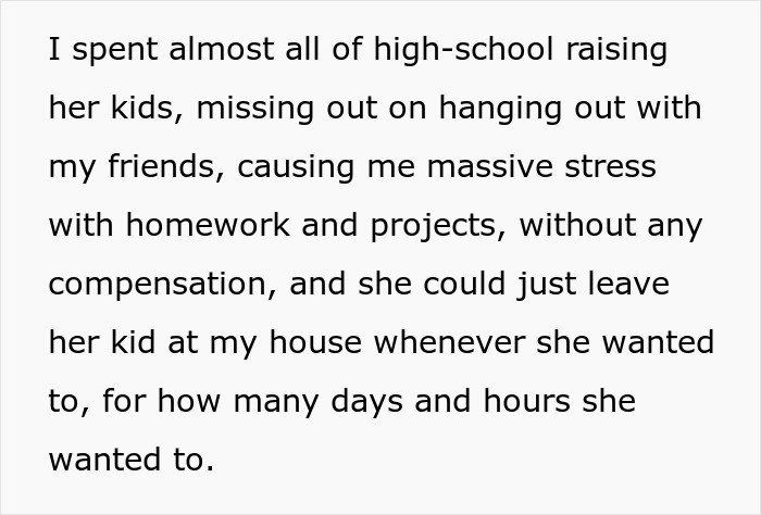Teen babysitting sister’s kids for years without payment or respect, facing stress and missed social time during high school.