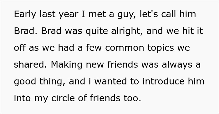 Text excerpt about a woman meeting a guy and wanting to introduce him to her friends after making new friends.