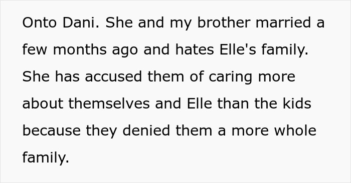 Text discussing a guy and new wife trying to erase the late wife from kids' lives, with the aunt opposing them.