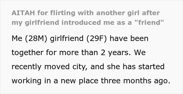 Text excerpt about a man publicly demoted to friend by girlfriend, then upgrading himself to flirty bachelor. Text excerpt about a man publicly demoted to friend by girlfriend, then upgrading himself to flirty bachelor.