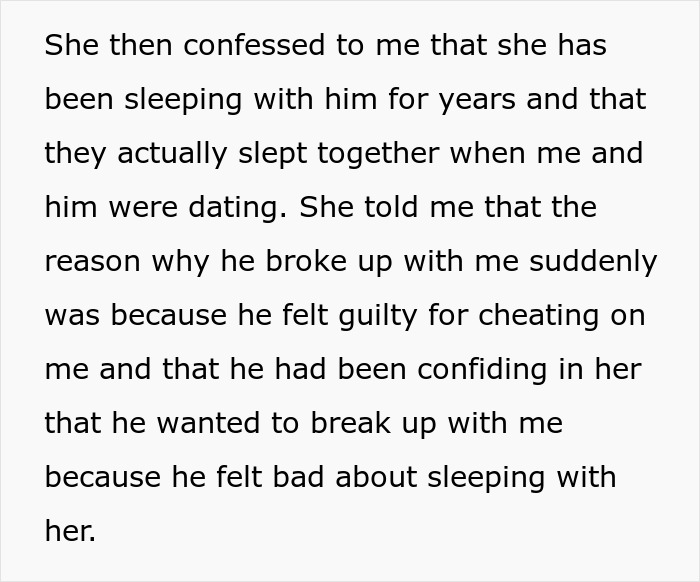 Text excerpt about woman revisiting past breakup after friend reveals she was the other woman in the relationship.