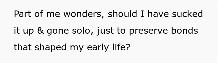 Text graphic displaying a reflective quote about preserving bonds and choosing to go solo in early life. Text graphic displaying a reflective quote about preserving bonds and choosing to go solo in early life.