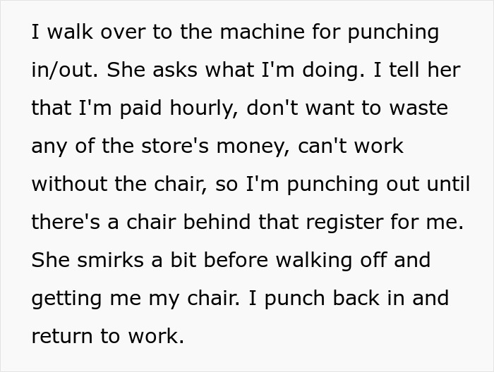 Text excerpt describing a disabled employee navigating work without accommodation from an ableist manager.