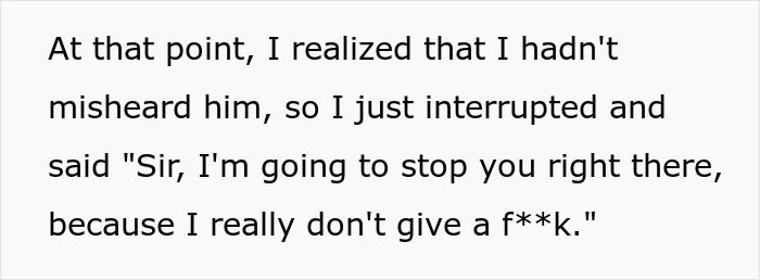 Text excerpt showing a boomer complaining about a stranger’s pants and being appalled by the stranger’s direct response. Text excerpt showing a boomer complaining about a stranger’s pants and being appalled by the stranger’s direct response.