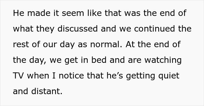Text excerpt showing a wife noticing her hubby getting quiet and distant, raising red flags about lingering feelings for his ex. Text excerpt showing a wife noticing her hubby getting quiet and distant, raising red flags about lingering feelings for his ex.
