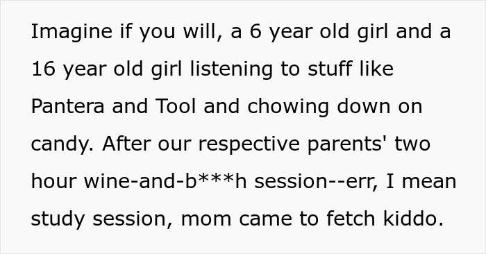 Teen turns 6-year-old into mini metalhead with a sugar rush during mom’s surprise babysitting plan backfire. Teen turns 6-year-old into mini metalhead with a sugar rush during mom’s surprise babysitting plan backfire.