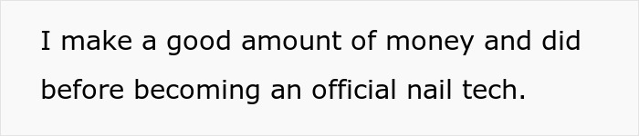 Text saying I make a good amount of money before becoming an official nail tech about her influencer and studio party issues. Text saying I make a good amount of money before becoming an official nail tech about her influencer and studio party issues.