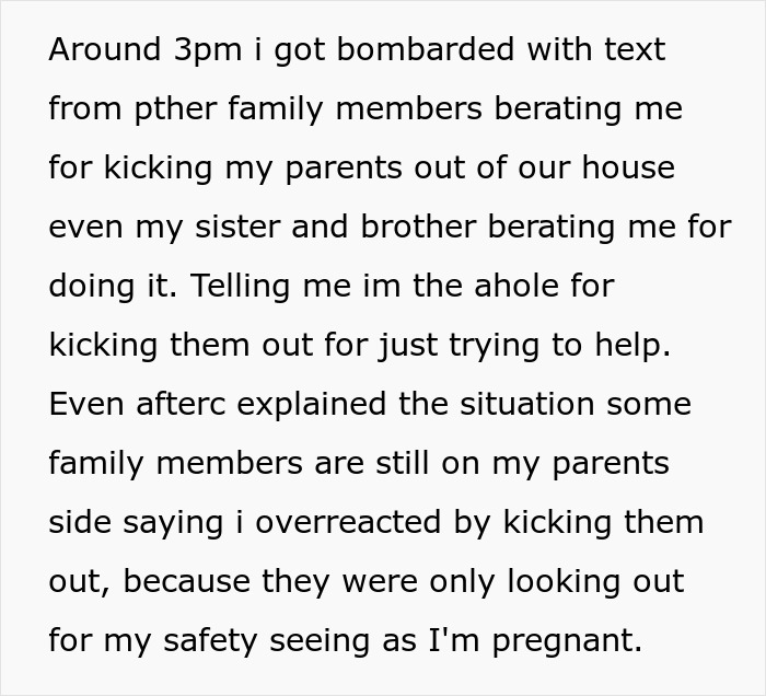 Text message about family conflict over parents wanting to wake man who sleeps late despite pregnant wife kicking them out. Text message about family conflict over parents wanting to wake man who sleeps late despite pregnant wife kicking them out.