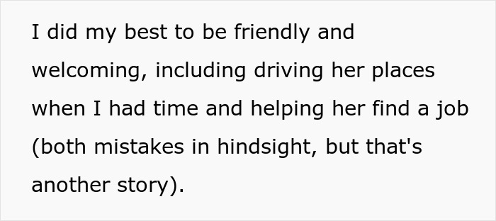 Text excerpt about college students being friendly and helpful to their only female roommate before she gets petty. Text excerpt about college students being friendly and helpful to their only female roommate before she gets petty.