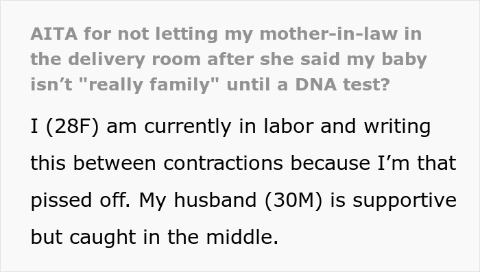 Mother in labor in delivery room with husband, facing tension over baby DNA and family acceptance during birth.
