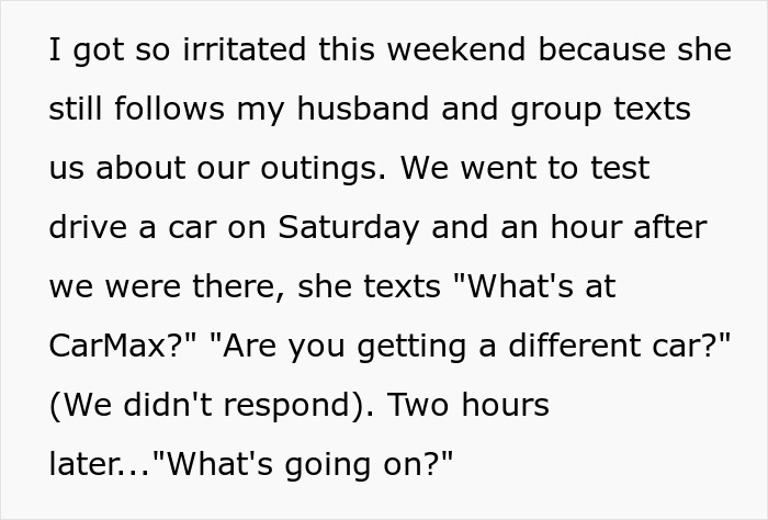 Text message conversation showing frustration about constant updates from a MIL tracking app son during family outings. Text message conversation showing frustration about constant updates from a MIL tracking app son during family outings.