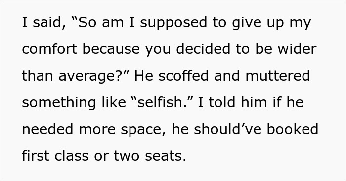 Text excerpt showing a conversation where a man invades a woman's space after she declines to swap seats.