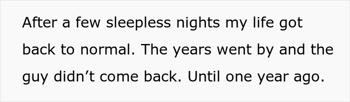 Text excerpt on a grey background describing a personal story of sleepless nights and a guy not coming back until one year ago. Text excerpt on a grey background describing a personal story of sleepless nights and a guy not coming back until one year ago.