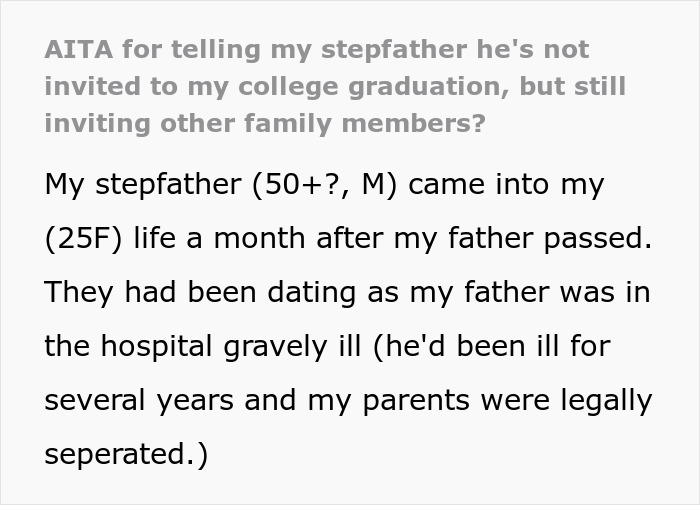 Text excerpt from a woman refusing contact with her unhinged stepfather after her father’s passing. Text excerpt from a woman refusing contact with her unhinged stepfather after her father’s passing.