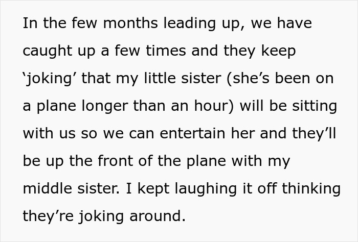 Woman sneakily swapping seats on plane to avoid babysitting little sister during family trip paid for by dad. Woman sneakily swapping seats on plane to avoid babysitting little sister during family trip paid for by dad.