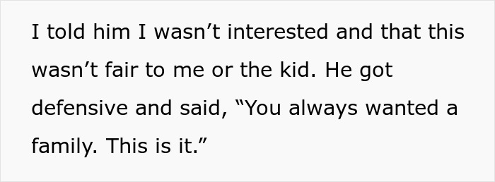 Text excerpt about a woman confronting her ex regarding co-parenting and fairness involving his secret child. Text excerpt about a woman confronting her ex regarding co-parenting and fairness involving his secret child.