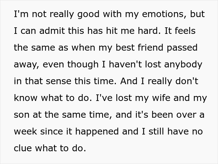 Text expressing a father's emotional struggle after a tragic loss, highlighting the disheartening truth he discovered.