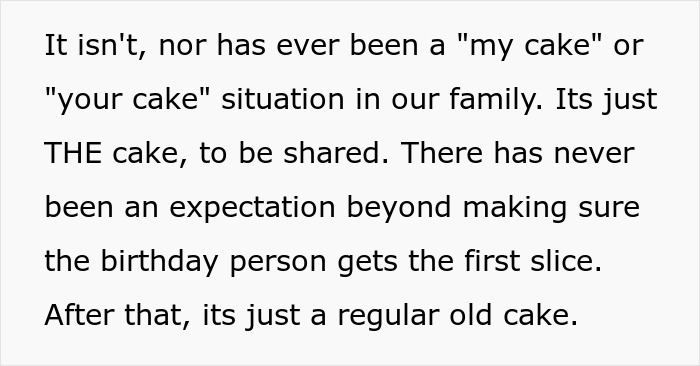 Text about sharing birthday cake equally in a family, with no "my cake" or "your cake" mindset. Text about sharing birthday cake equally in a family, with no "my cake" or "your cake" mindset.