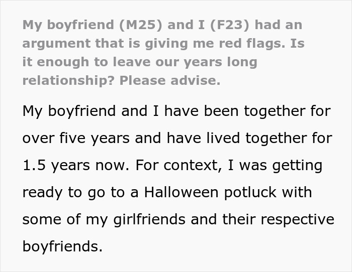 Text post asking for advice after a red-flag argument with boyfriend, woman rethinks relationship and fears for her life. Text post asking for advice after a red-flag argument with boyfriend, woman rethinks relationship and fears for her life.