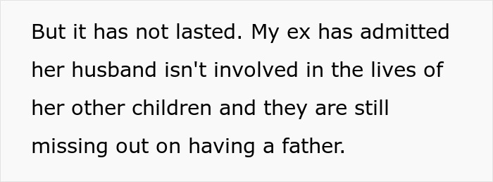 Text excerpt discussing a woman who cheats on her partner and the absence of fathers in her other children's lives. Text excerpt discussing a woman who cheats on her partner and the absence of fathers in her other children's lives.