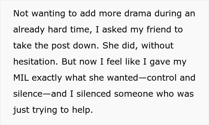 Text excerpt from a woman battling cancer struggling with MIL’s control over her help request during a difficult time. Text excerpt from a woman battling cancer struggling with MIL’s control over her help request during a difficult time.