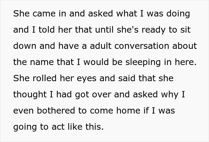 Text showing a conversation where a husband feels sick after realizing who their son is named after during a tense discussion. Text showing a conversation where a husband feels sick after realizing who their son is named after during a tense discussion.