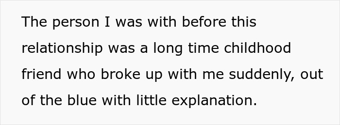 Text excerpt about a woman revisiting a past breakup after her friend reveals she was the other woman.