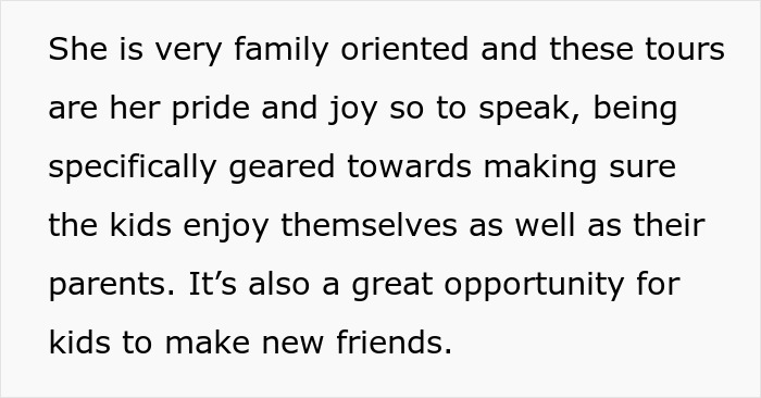 Text describing a family-oriented tour company focusing on kids' enjoyment and social opportunities on family tours.